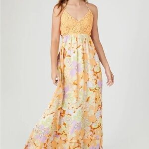 Forever 21 Women's Crepe Floral Print Orange Maxi Sundress Size Medium NWT.